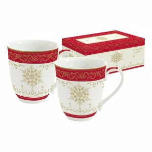 Кружки фарфоровые 2 шт бело-красные Hermitage EASY LIFE HERMITAGE 00-3946531 Белый;красный