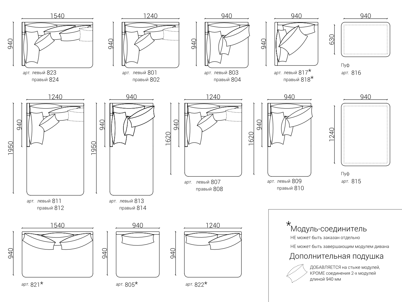 Д278 Ш195 В92 The IDEA Диван SOHO 823/812  - Вид №11