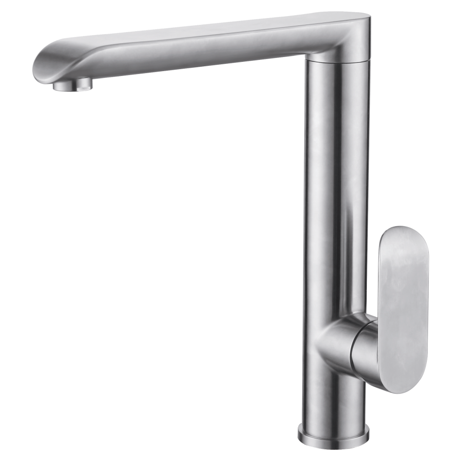 Смеситель д/кухни MELANA-610603 Paola Hi-tech нерж.сталь, однорычажный, сатин, литой излив - Вид №1