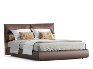 Кожаная двуспальная кровать с мягким изголовьем