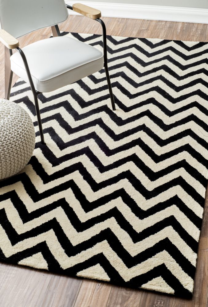 Ковер Zig Zag чёрный 300х400 DOLLY CAPRETS ДИЗАЙНЕРСКИЕ, ЗИГ ЗАГ 015231 Белый;чёрный  - Вид №1