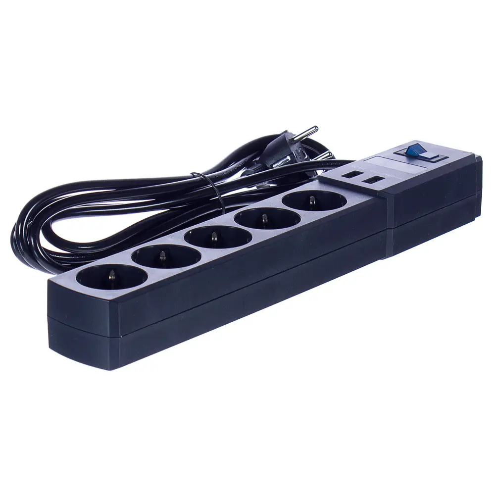 Удлинитель с заземлением 5 розеток 3 м 3500 Вт выключатель цвет чёрный SKYBEAM STLM-2053299