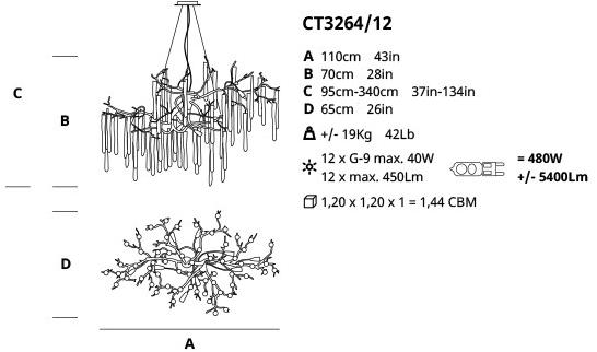 Serip Подвесной светильник из бронзы ручной работы Glamour Ct3264/12 - Вид №1