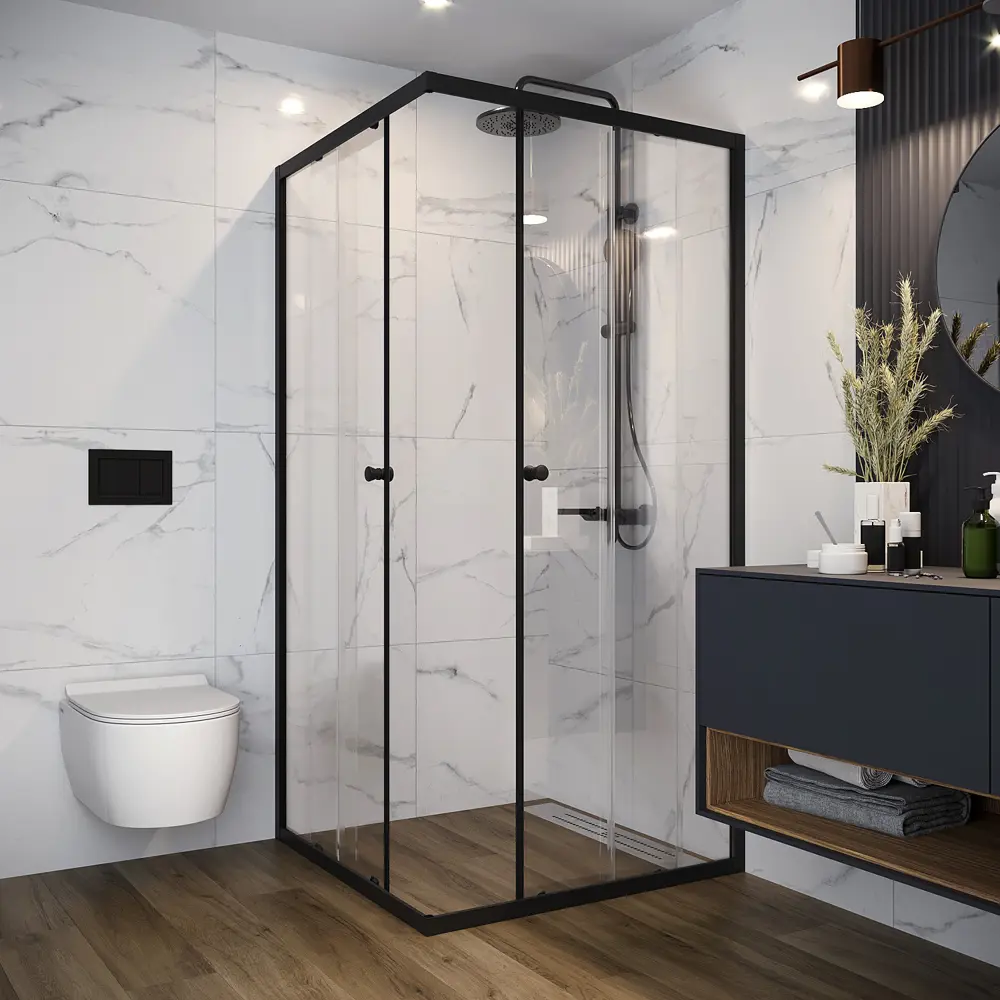 89364002 Душевой уголок Domani-Spa Cube квадратный 90x90 см черный профиль прозрачное стекло раздвижной STLM-0984321
