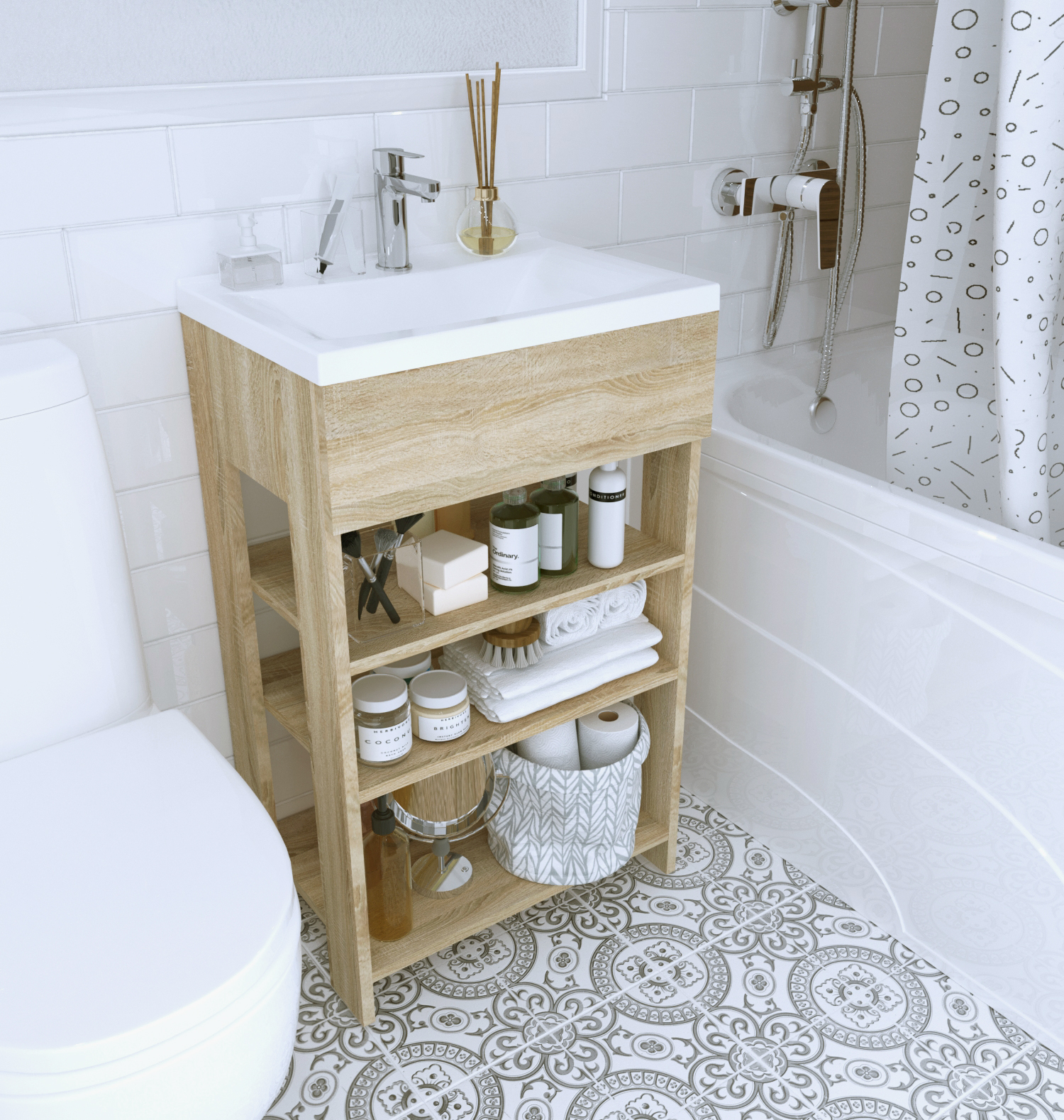 У98621 Тумба с раковиной Revo 50Н 3 полки Дуб Сонома 1 Marka  - Вид №1