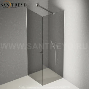 Душевое ограждение FLAT DX подрезаемое, стеклянная с дверью дымчатая перегородка с держателем. Размеры: глубина от 70 до 100, длина от 70 до 140 см