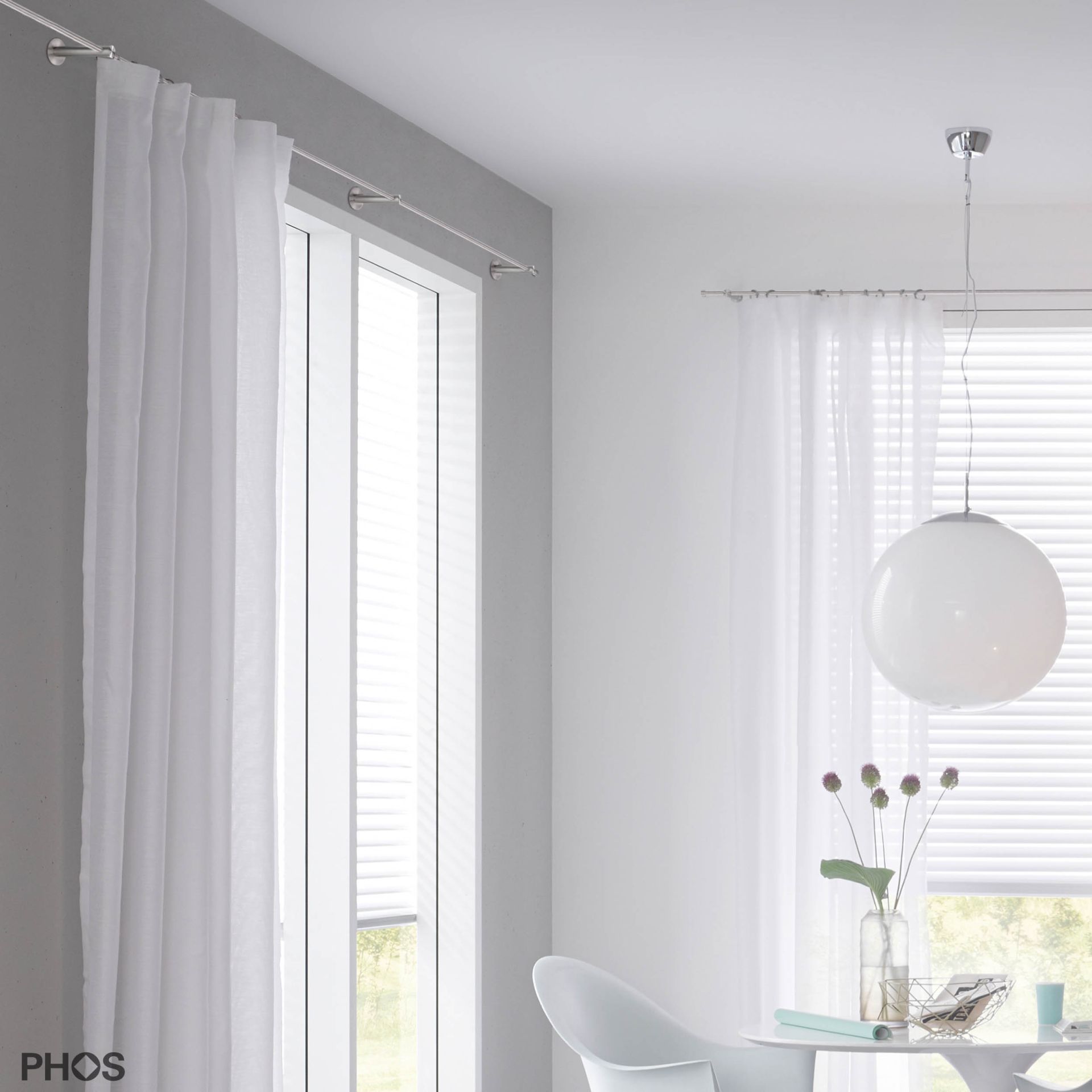 VS20-140-1800 Комплект карнизов: 180 см с 2 кронштейнами (большое расстояние от стены) PHOS  - Вид №3