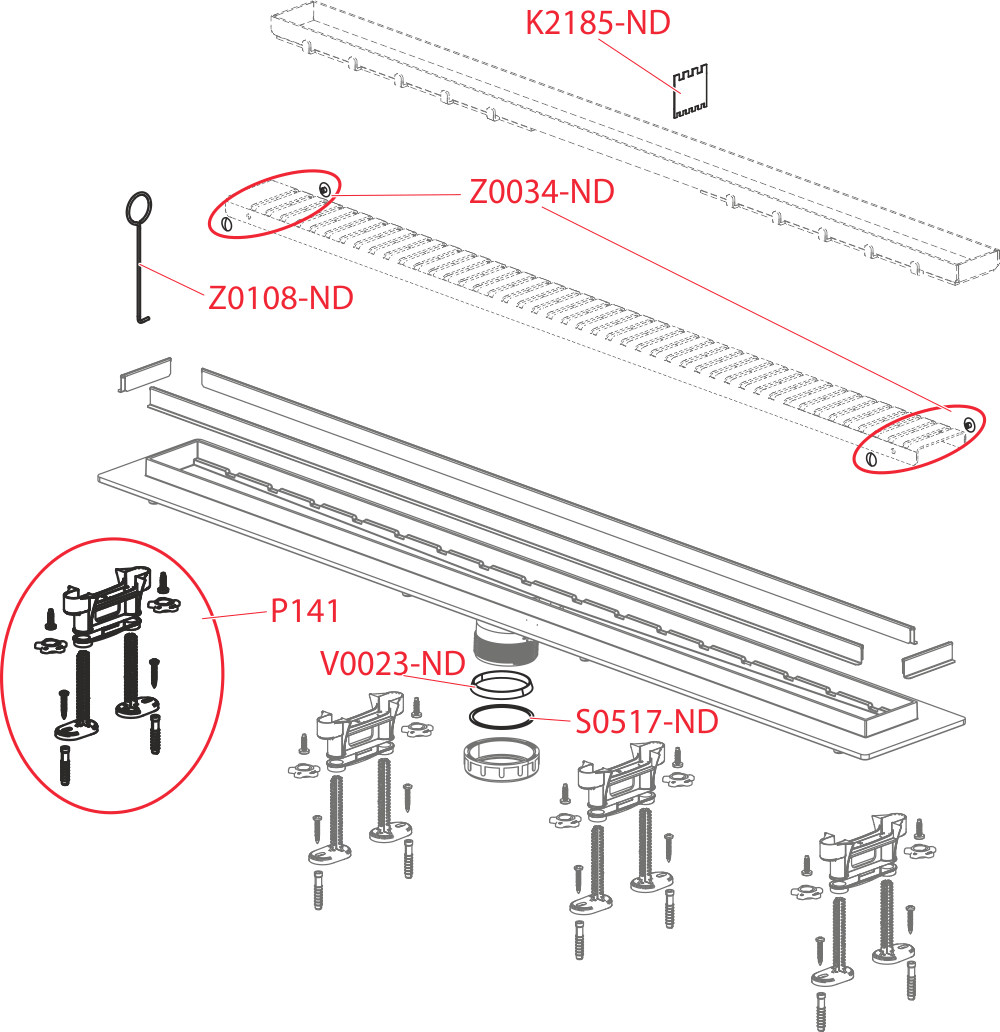 Водоотводящий желоб с порогами из нержавеющей стали для перфорированной решетки или решетки под кладку плитки, без гидрозатвора ALCAPLAST APZ2022OPTIMAL - Вид №1