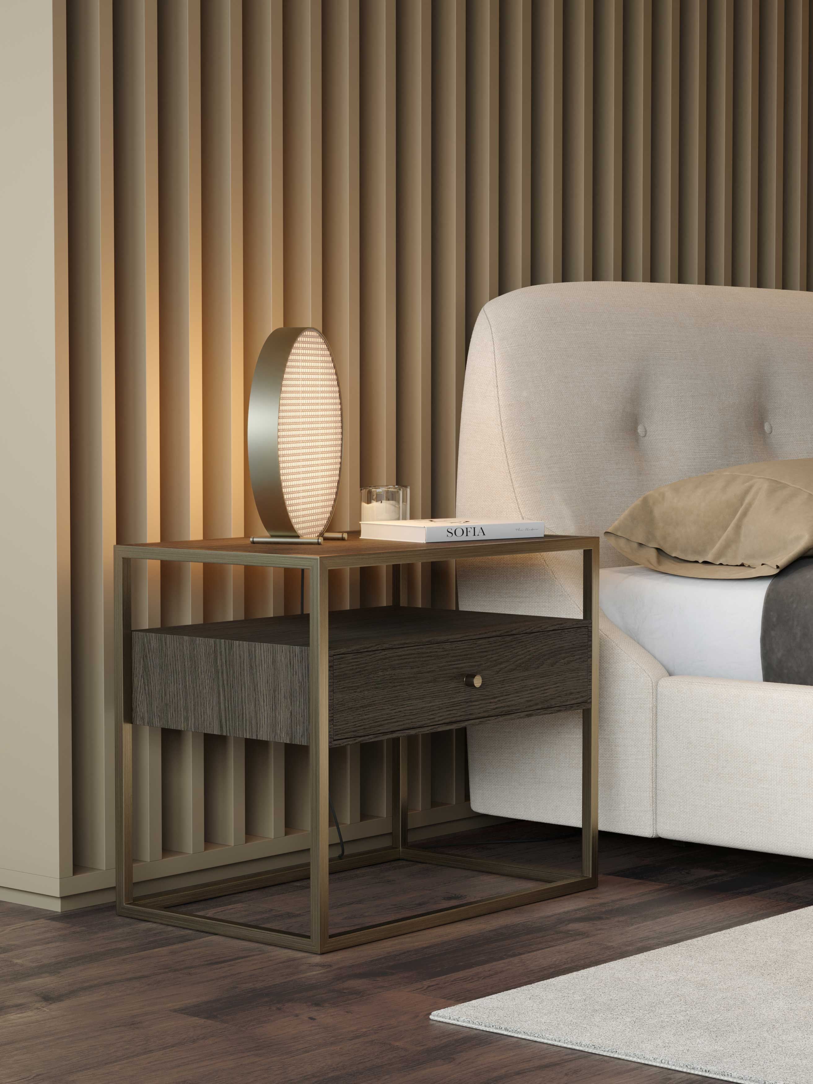 Прямоугольная прикроватная тумбочка из шпона с ящиками Stylish Club мост ARCH-00103665 - Вид №6