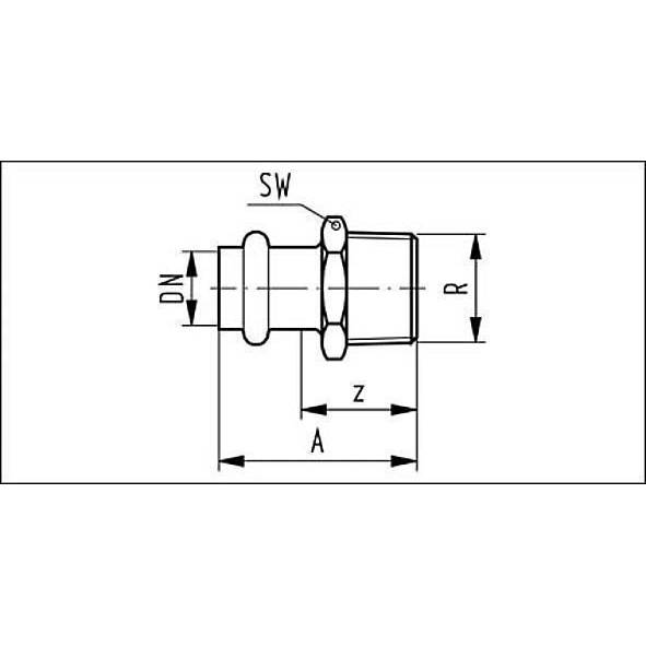 617243G1512 SANHA 17243G пр.-фит. газ, нерж.сталь, ниппель переходной ВПр-НР 15x1/2 мм  - Вид №1