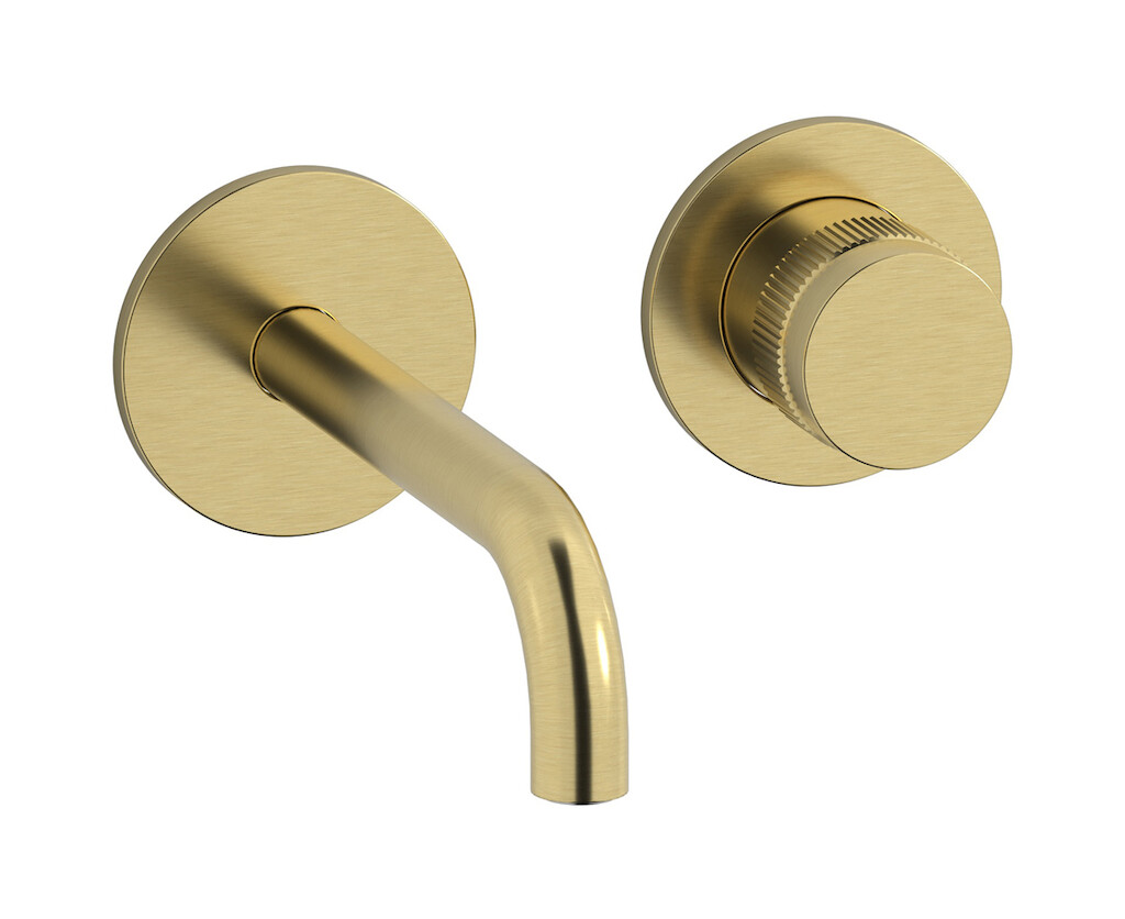 Встроенный в стену смеситель для раковины на 2 отверстия в комплекте с донным клапаном WE ARE IB rx406is Brushed Pale Gold Reflex