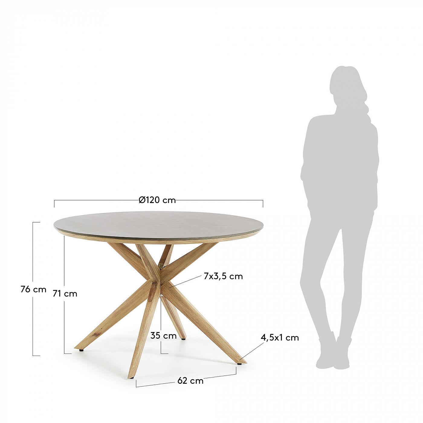 055404 Стол Glow Ø120 эвкалипт полицемент La Forma Juliette - Вид №2