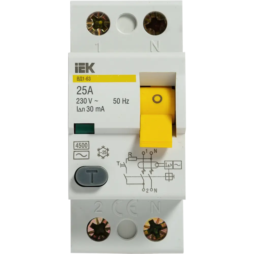 УЗО IEK ВД1-63 2P 25 A 30 мА 4.5 кА AС 11875582 STLM-2182170  - Вид №2
