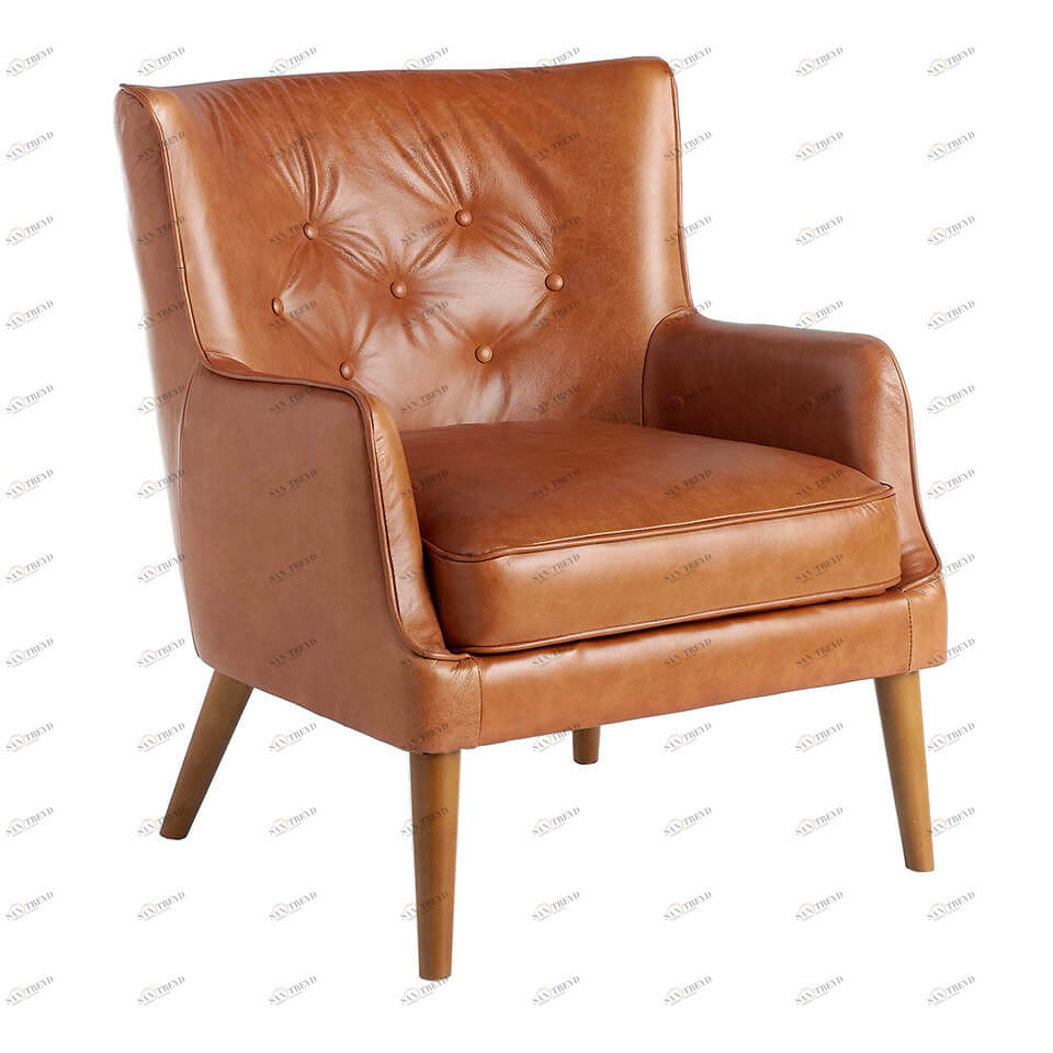Кресло кожаное с деревянными ножками коричневое от Angel Cerda ANGEL CERDA A978-M2851 00-3865508 Коричневый 