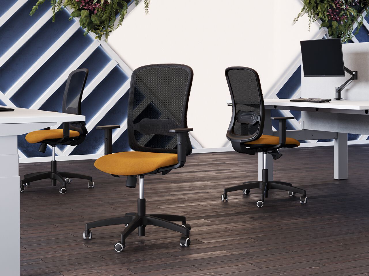 Сетчатый поворотный офисный стул с колесами и мягким сиденьем FREZZA Takk ARCH-00055766 - Вид №1