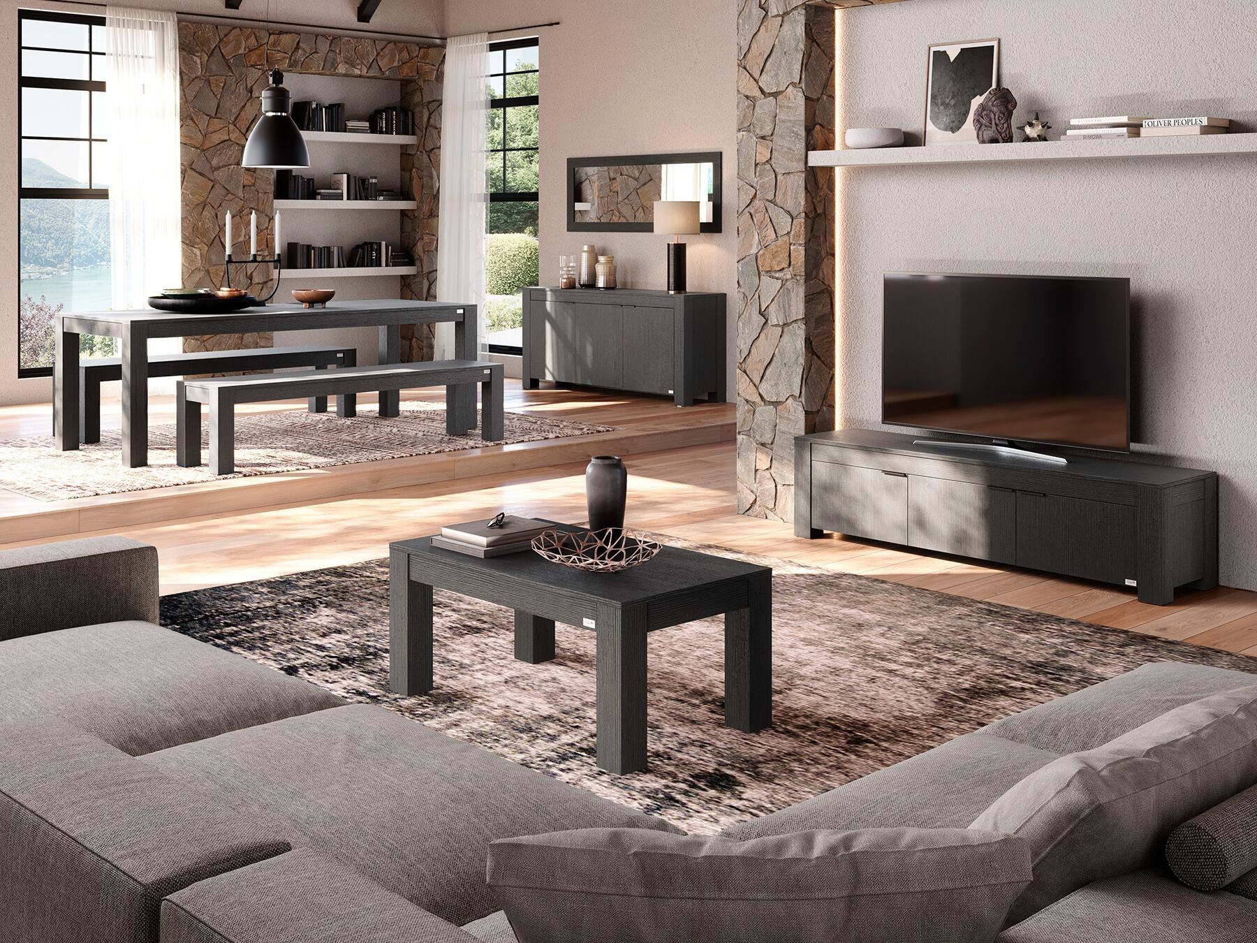 Низкий ТВ-шкаф из черного ясеня Mobili Fiver Rachele ARCH-00029857 - Вид №4