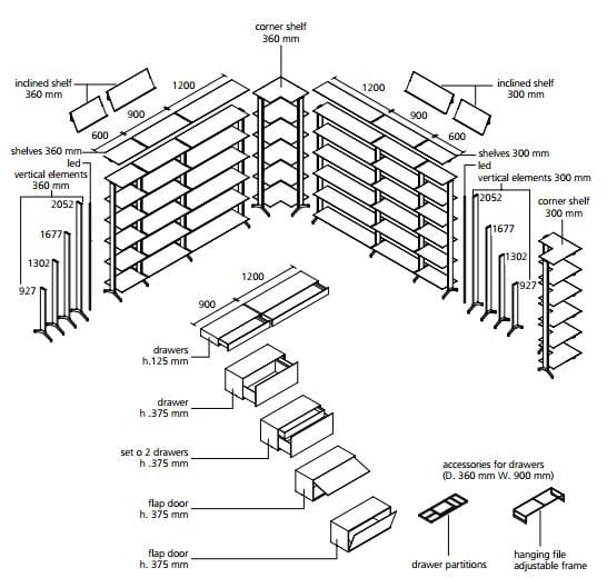 Алюминиевый модульный книжный шкаф Alias Aline ARCH-00123036 - Вид №1