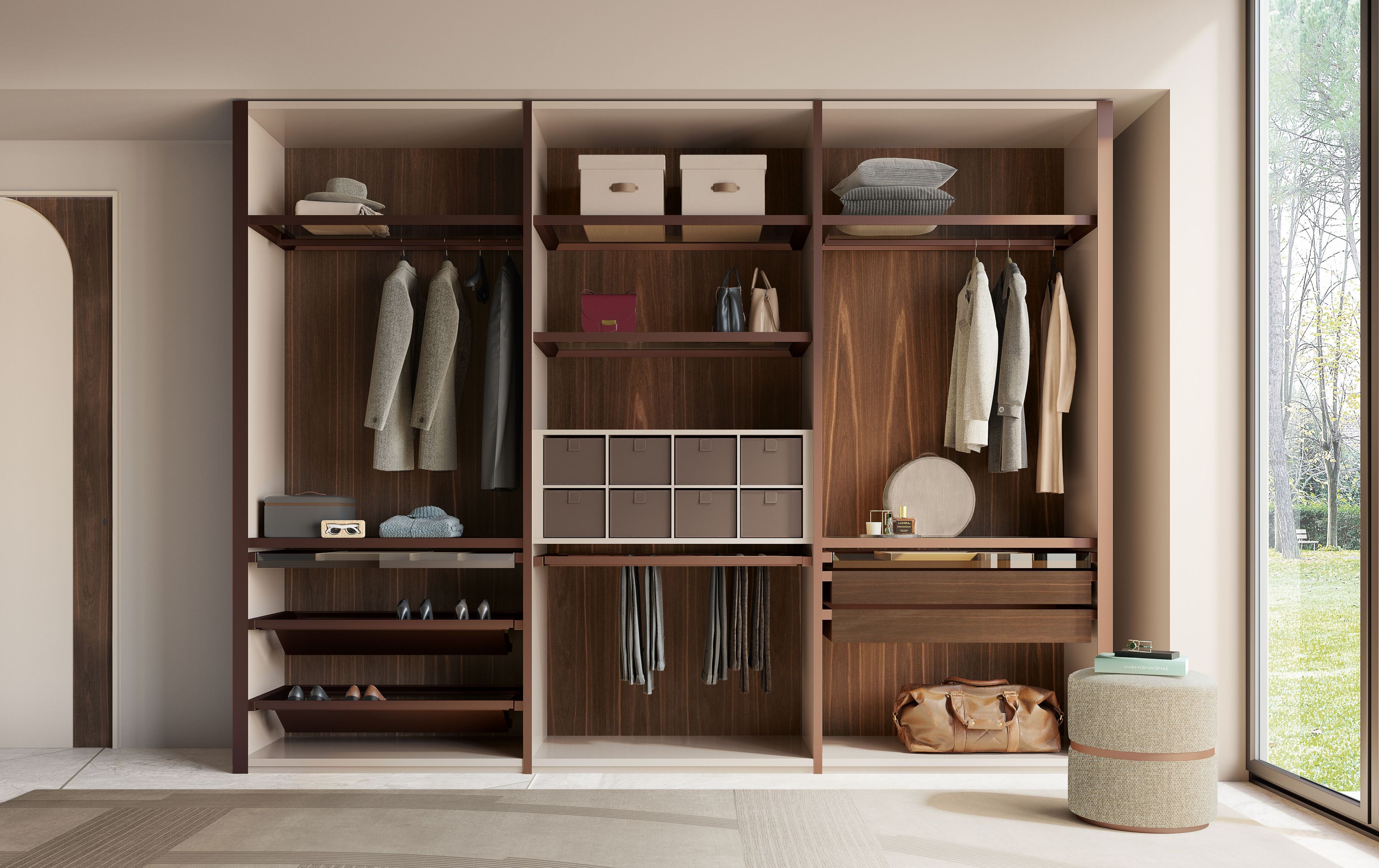 Модульная деревянная и стеклянная гардеробная со встроенным освещением Bizzotto Italia Нара ARCH-00066082 - Вид №5
