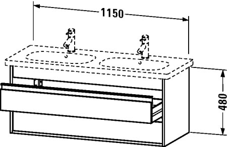 KT664905151 Тумбочка подвесная Ketho #KT6649 1150 x 455 мм Сосна коричневая, декор Duravit - Вид №1
