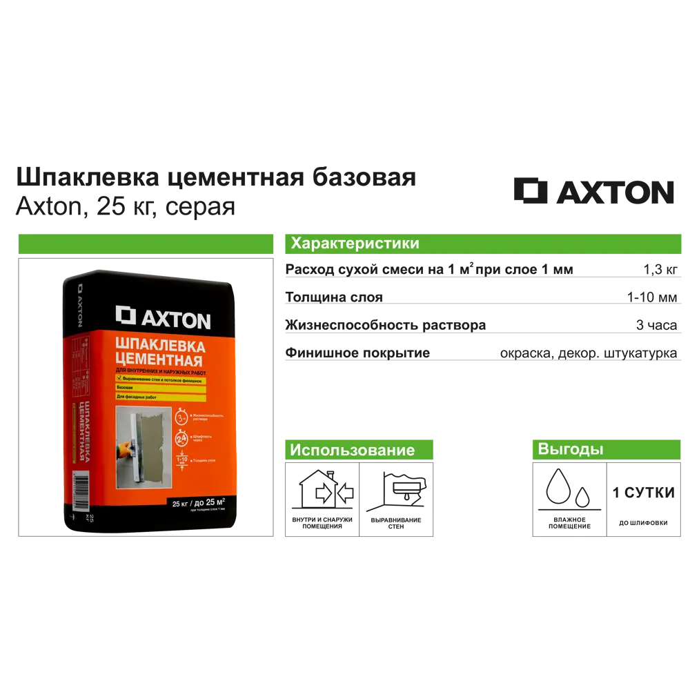Базовая цементная шпаклевка Axton для внутренних и наружных работ 82366223 STLM-0025559 - Вид №2