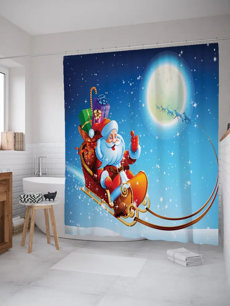 93783692 Штора для ванной JoyArty Праздничный полет из ткани, 180x200 см с крючками STLM-1002193