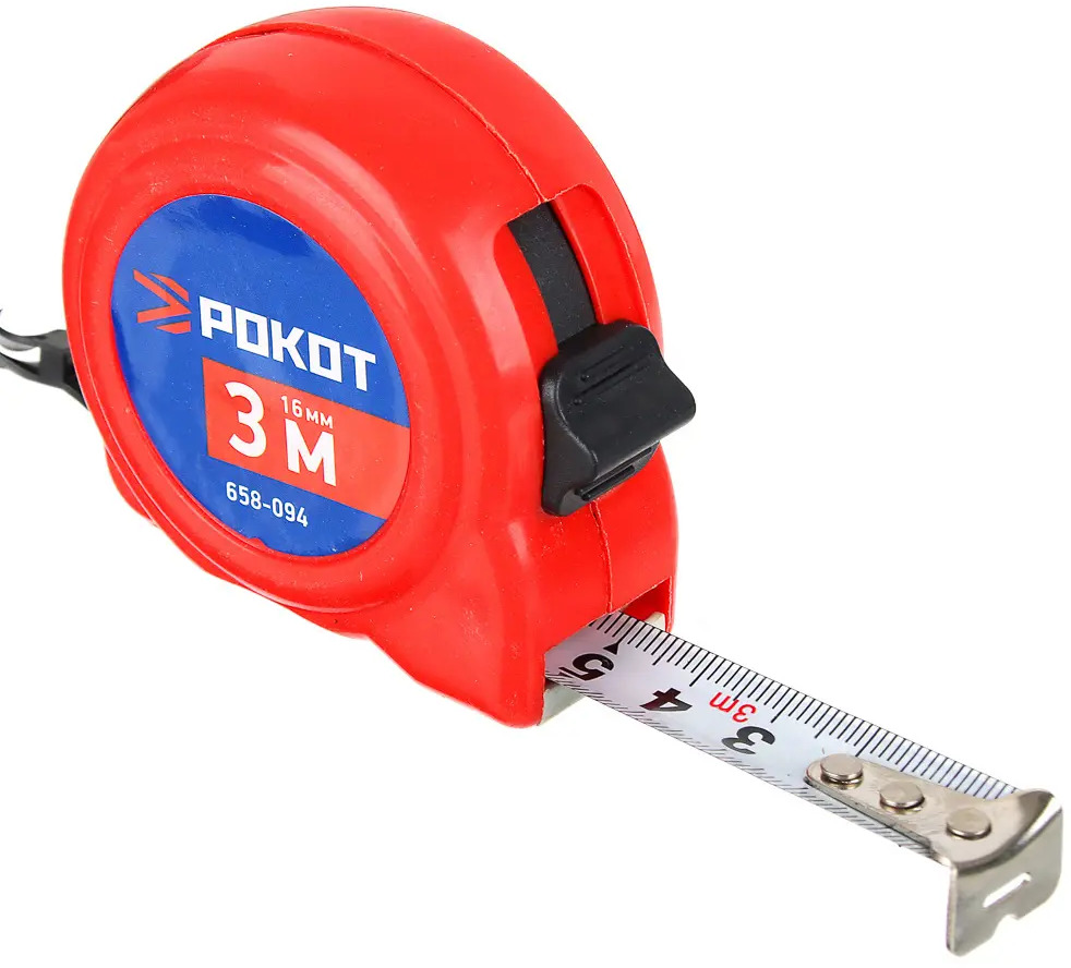 91574821 Рулетка Рокот 658-094 с автостопом 3 м x 16 мм STLM-0843025