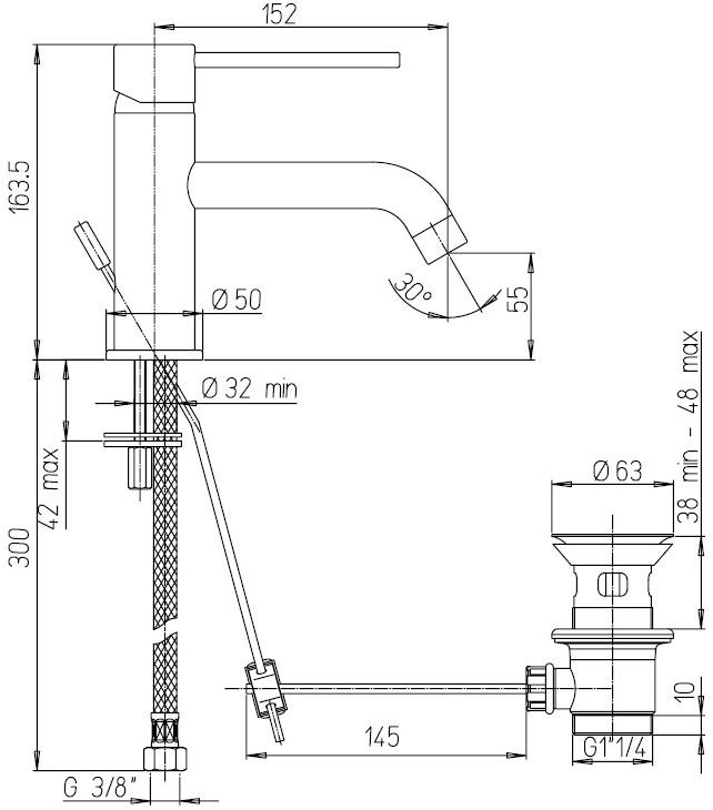 Paini Cox 78CR211LBL с длинным изливом смеситель для раковины с донным клапаном  - Вид №2