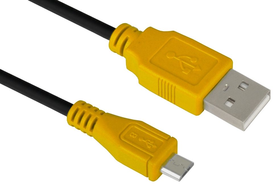 GCR-UA3MCB1-BB2S-0.5m кабель 0.5m usb 2.0, am/microb 5pin, черный, желтые коннекторы, 28/28 awg, экран, армированный, морозостойкий, Greenconnect Santreyd 