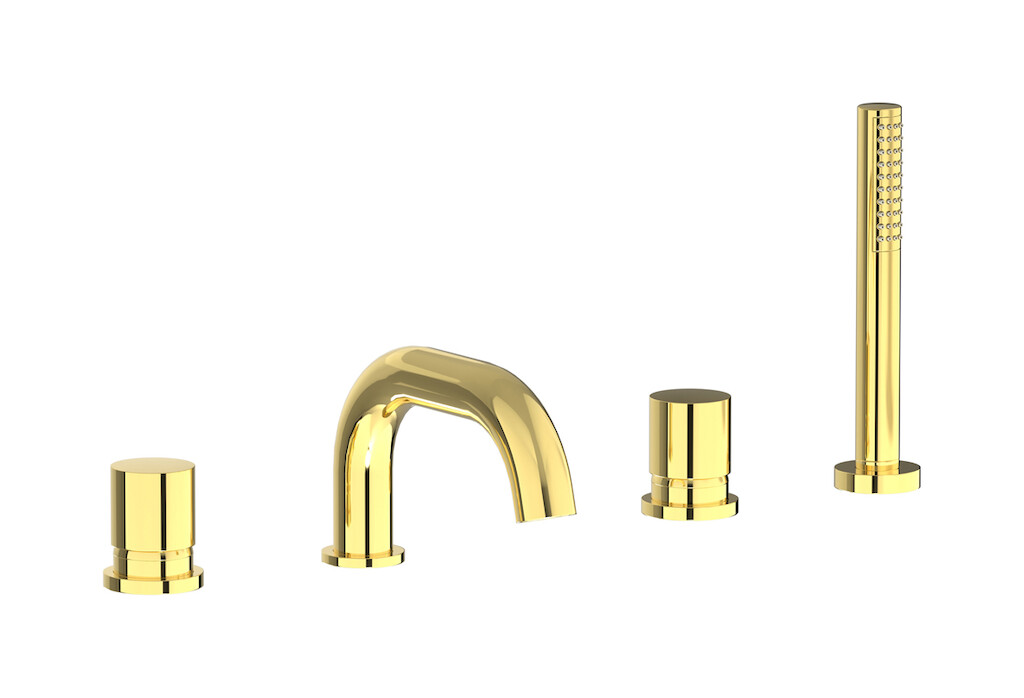 Смеситель на бортик ванной на 4 отверстий с дивертером и душевым гарнитуром. WE ARE IB rr396oo Gold Brera