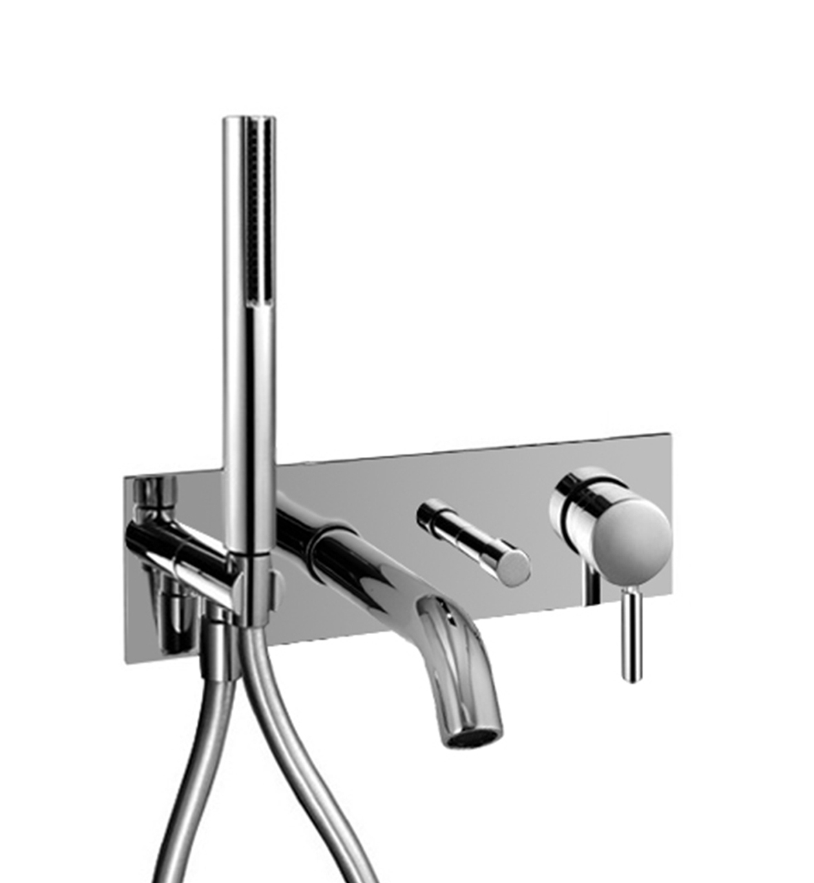 E320B+D020A  Встраиваемый смеситель для ваннывылет 15 см ручка автоматический переключатель на 2 потока ручная лейка SUN шланговое подсоединение с держателем для ручной лейки гибкий шланг 150 см ПВХ впуски 1/2'' Звукоизолированные Fantini Rubinetti CAFÈ