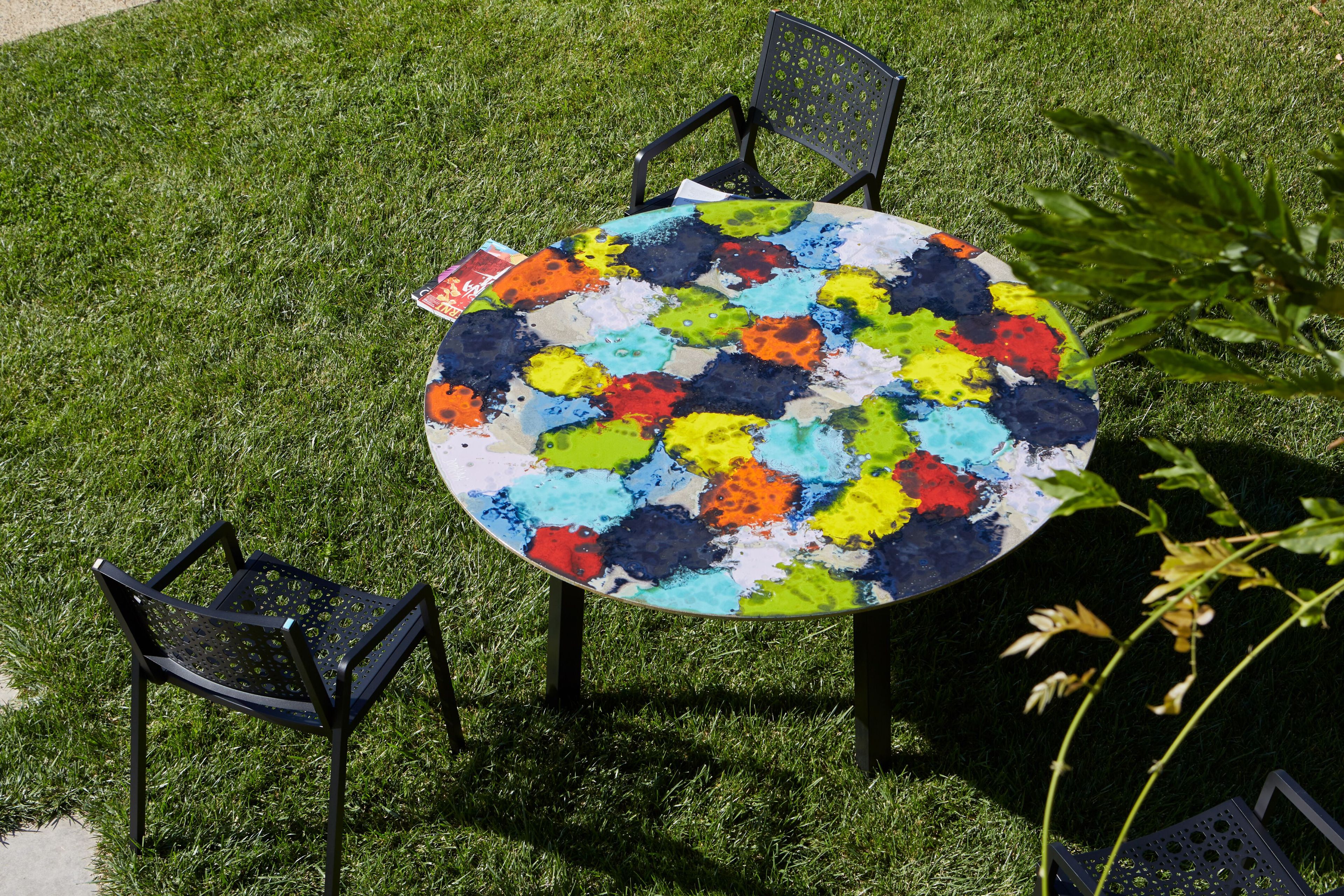 Круглый стол из фаянса и нержавеющей стали DOMIZIANI современный ARCH-00004250 - Вид №1