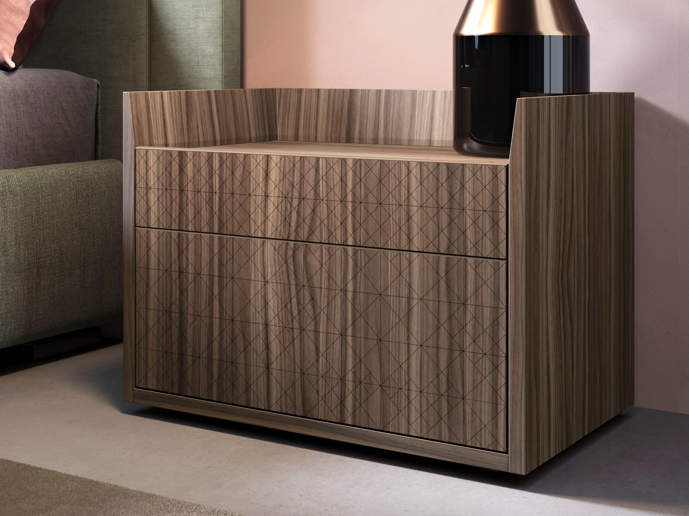 Прямоугольная прикроватная тумбочка из орехового дерева с ящиками Barba design текстуры ARCH-00026558