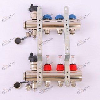 Коллектор 1"xМ 24 х19 3 выхода EMMETI TOPWAY с расходомерами и вентилями 1298182