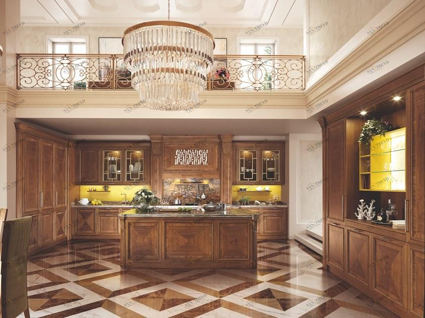 Martini Interiors Кухня из орехового дерева на заказ с островом с ручками sun-id-1448613