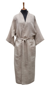 LEI_266_82_S Халат кимоно, серебристо-серый, размер S-M, 50% хлопок +50% лен, жаккард LEITNER