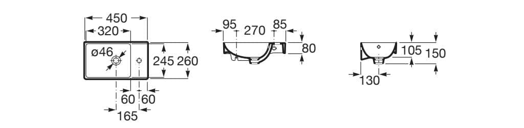 Керамическая подвесная прямоугольная ручная мойка Roca Ona ARCH-00102712 - Вид №6