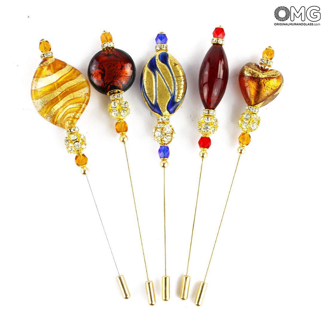 4043 ORIGINALMURANOGLASS Брошь-шпилька с золотом - муранское стекло OMG 12 см  - Вид №1