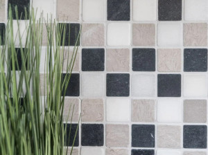 Мраморная мозаика Botticino, серая и черная