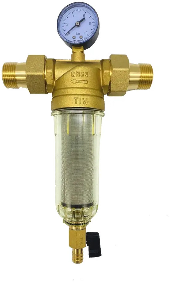91011884 Фильтр механической очистки Tim JH-3002 1" с манометром 90 мкм STLM-0802637
