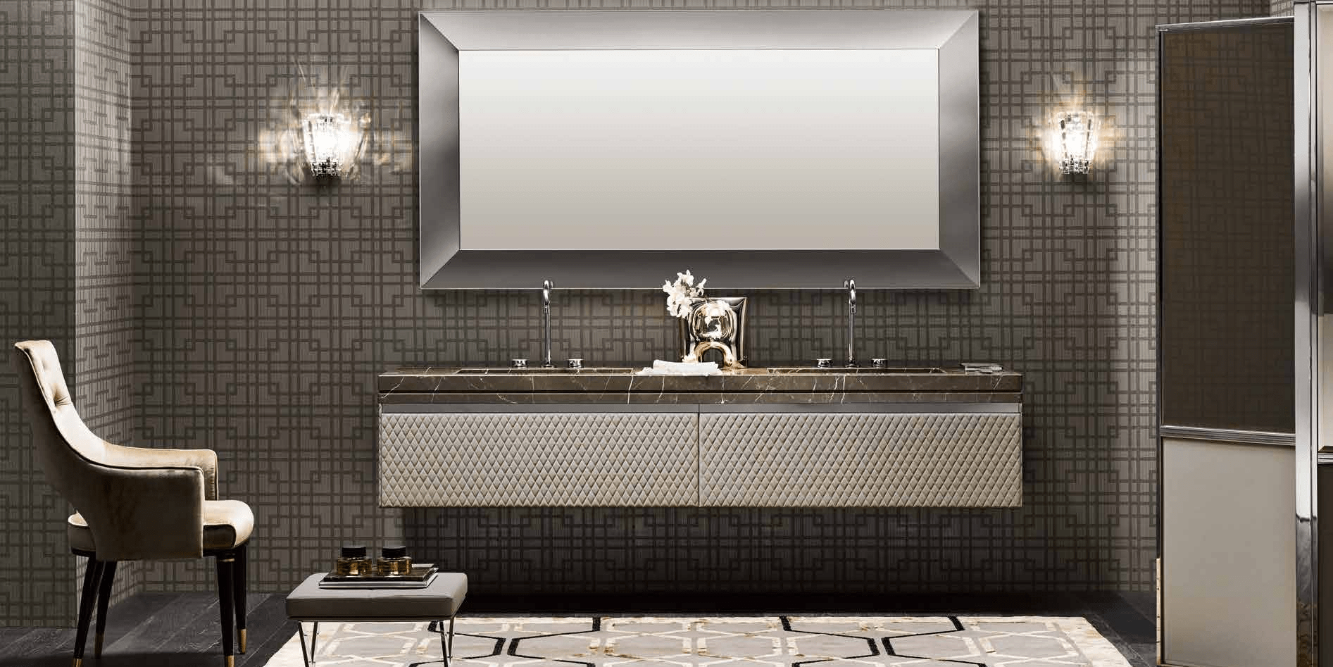 Комбинация ванной комнаты F02 в отделке MARMO bronzo amani и экокожи agata MILLDUE FOUR SEASONS FOURSEASONS02 - Вид №1
