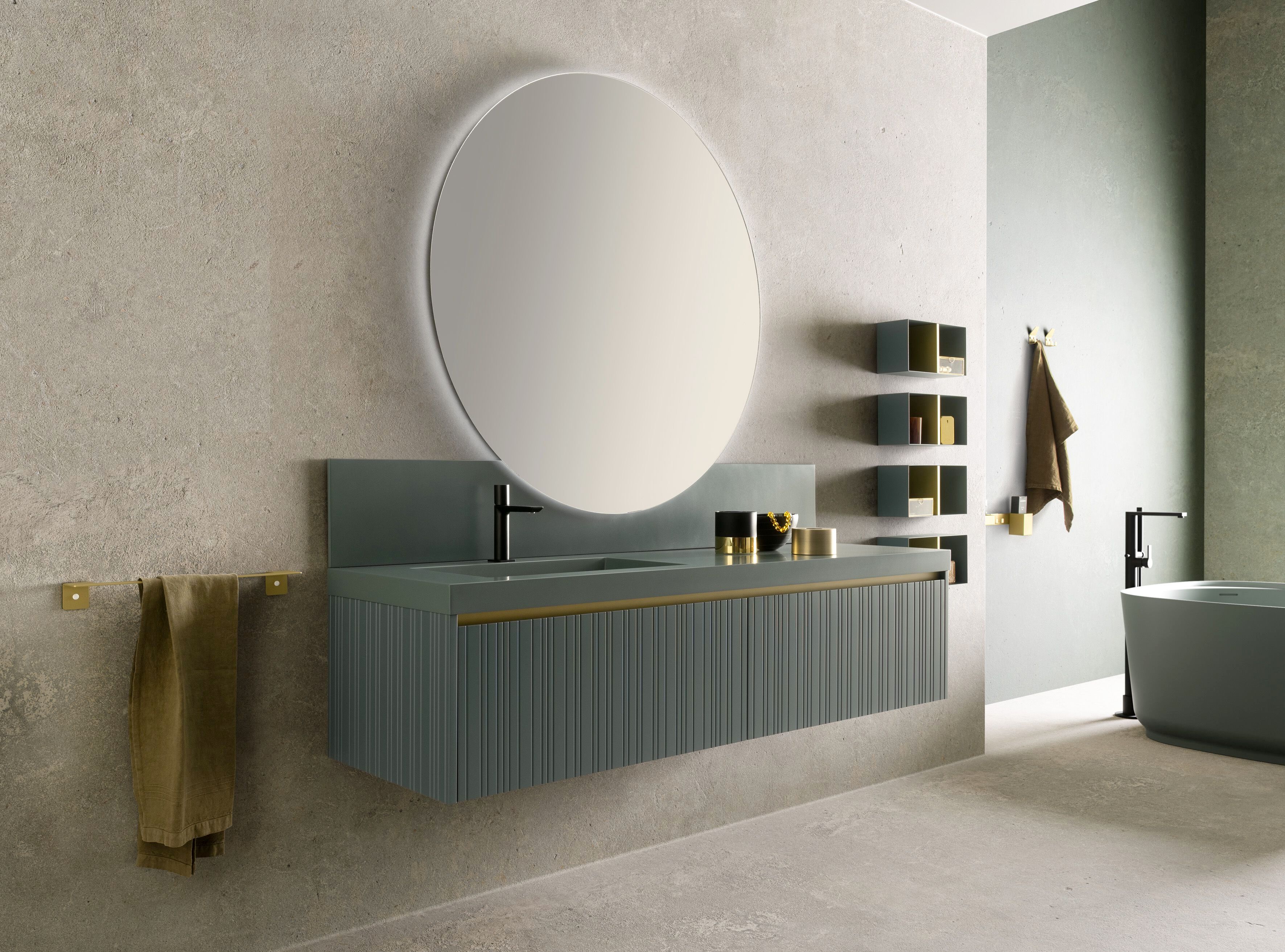 Деревянный подвесной умывальник с зеркалом и geacryl top Archeda тюль ARCH-00138055 - Вид №1