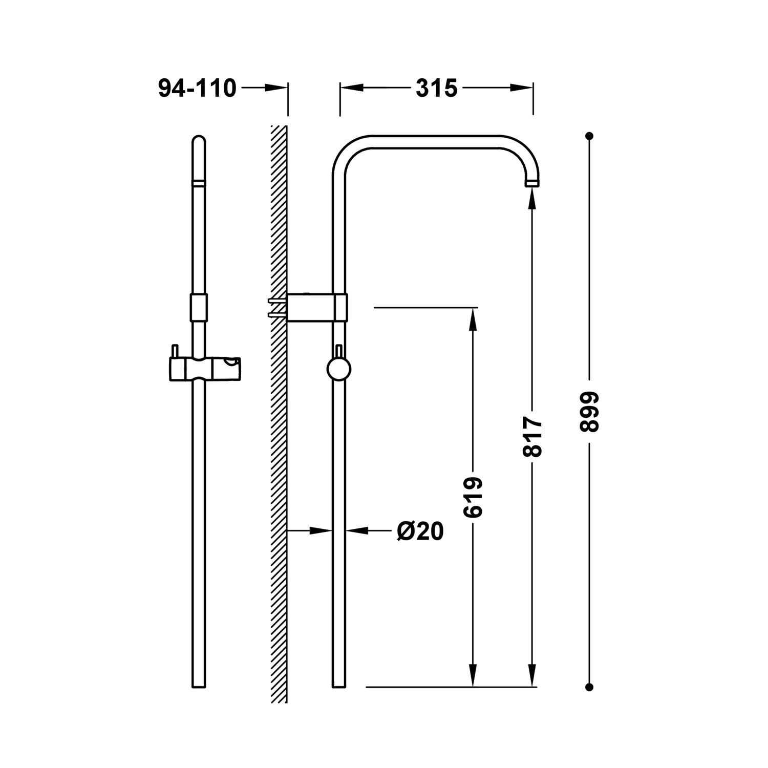 Душевая планка, адаптируемая к термостатическому настенному крану с совместимым подключением-03463502 TRES Thermostatic - Вид №1
