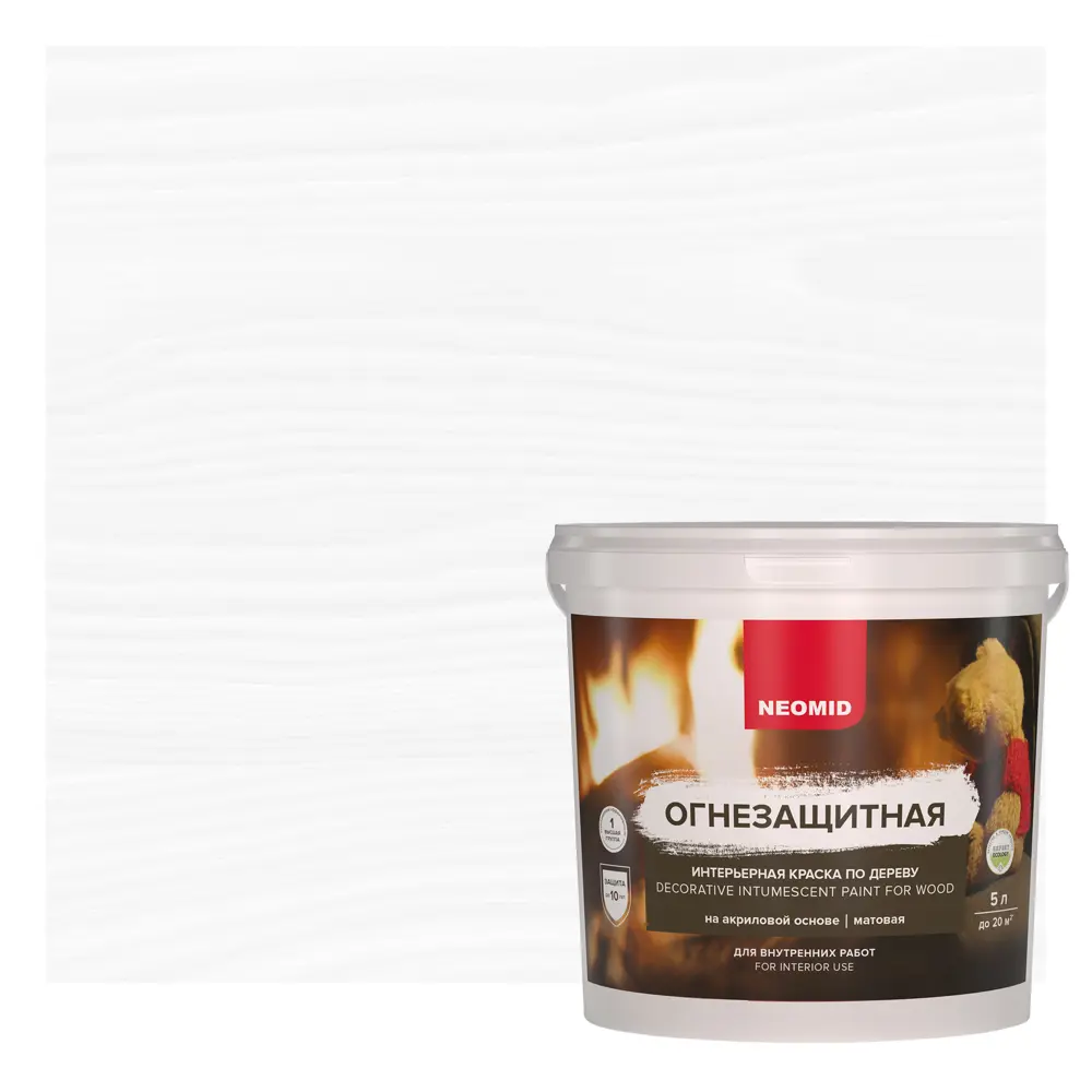 Краска огнезащитная интерьерная по дереву Neomid акриловая матовая цвет белый база А 5 л STLM-2206887