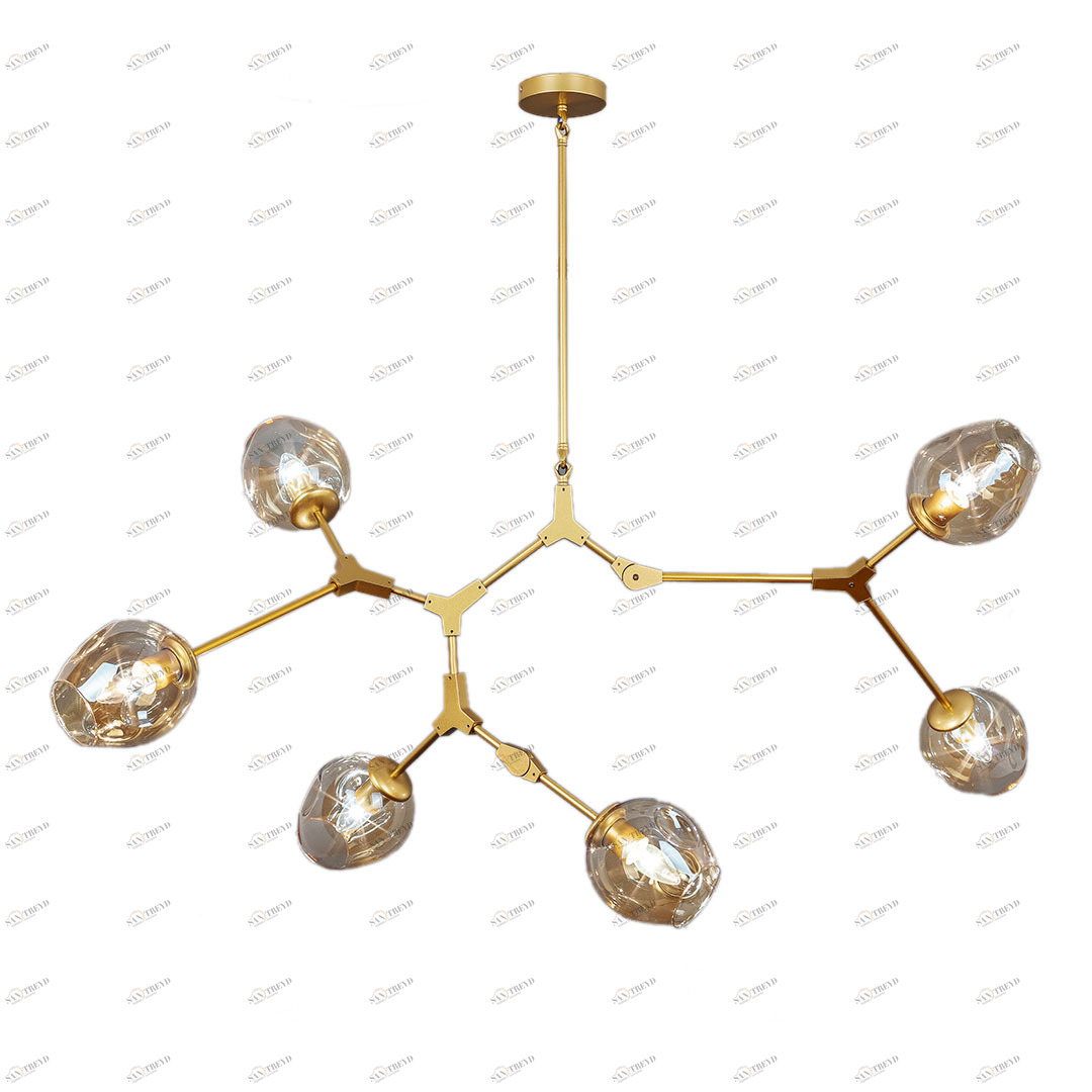 Люстра подвесная с 6 прозрачными плафонами золотистая Frezia Light 120146 FREZIA LIGHT ДИЗАЙНЕРСКИЕ 00-3953658 Золото;прозрачный 