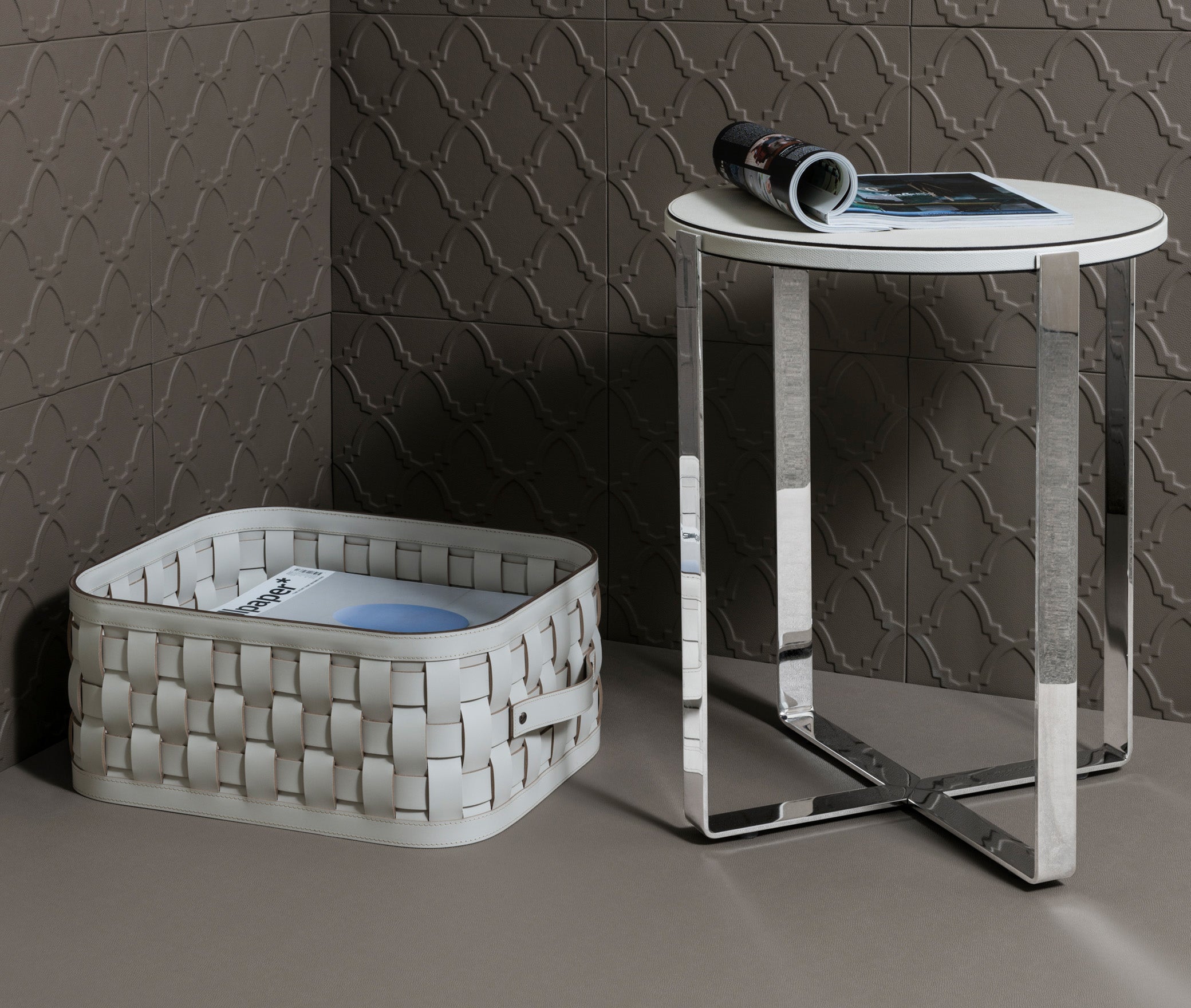 Корзина Demetra Small Прямоугольная - 45X35XH19,5 см / регенерированная кожа_белый Pinetti 00.1190.082.000 - Вид №1