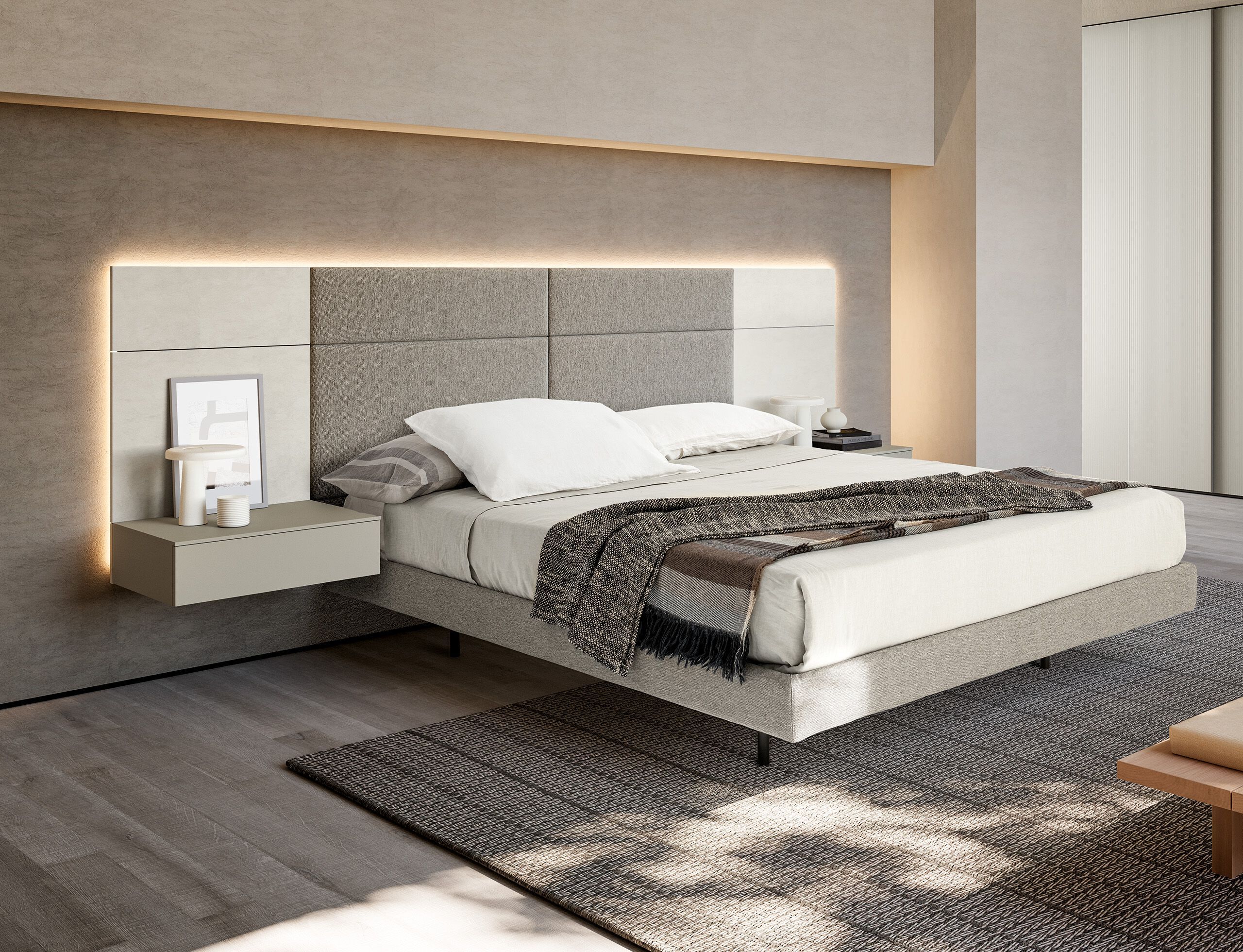 Двуспальная кровать из дерева и ткани со встроенным освещением Adok MODULA ARCH-00059163 - Вид №2