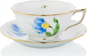 1051718 Herend Чашка чайная с блюдцем 180мл "Китти" (синяя) Фарфор, Керамика