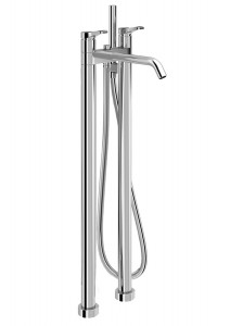 B280B+1680A  Напольный смеситель для ваннывылет 22 см ручки переключатель на 2 потока с кнопкой ручная лейка FIT держатель ручной лейки гибкий шланг 150 см ПВХ картридж керамический 90° впуски 1/2'' напольный Fantini Rubinetti AL/23