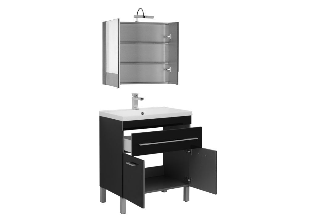 Мебель для ванной Aquanet Верона NEW 75 черный (напольный 1 ящик 2 дверцы) 00231038 - Вид №1