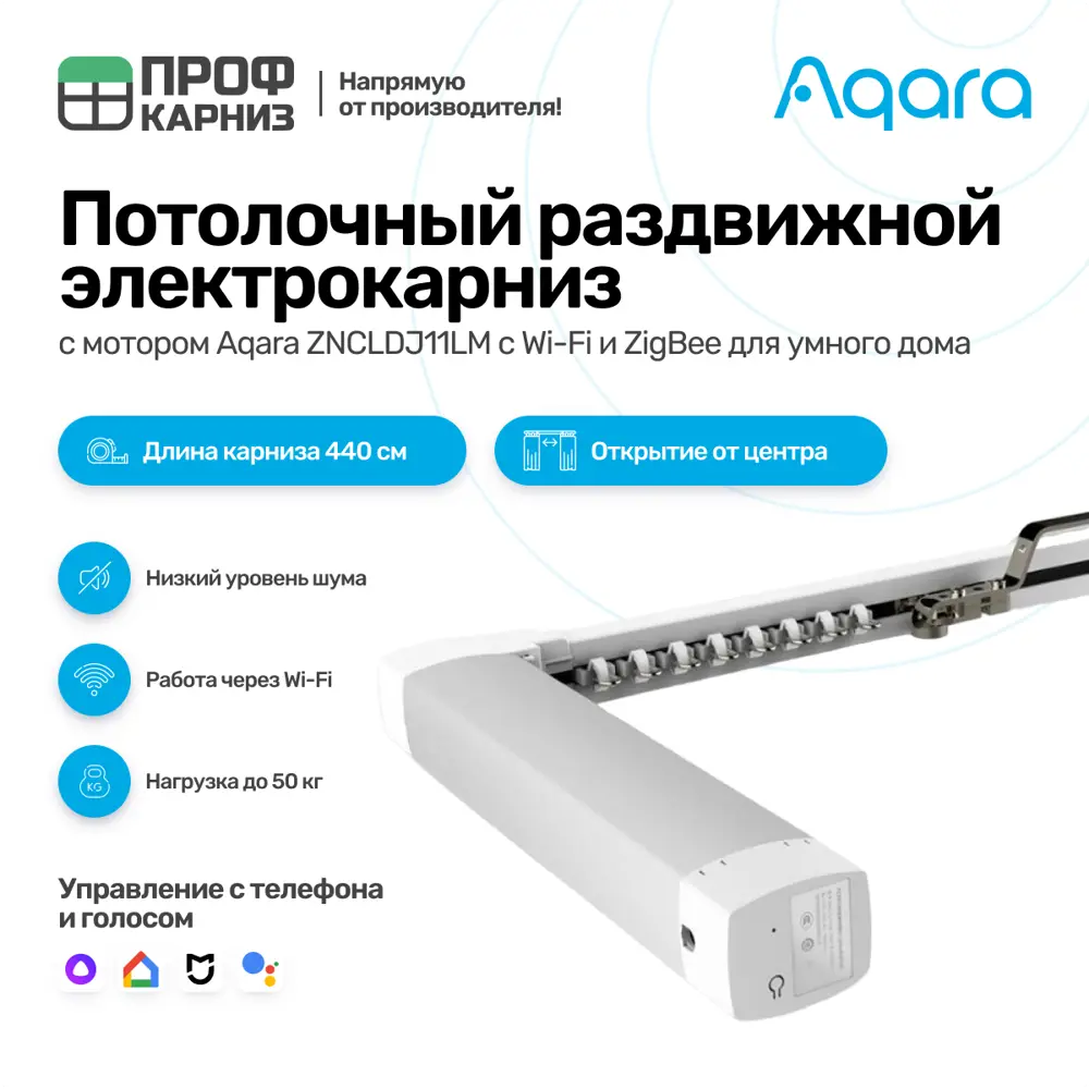 91028822 Умный электрокарниз для раздвижных штор Aqara с мотором ZNCLDJ11LM Zigbee 220 в. 4.4 м Раздвижка от центра (мотор справа STLM-0448587